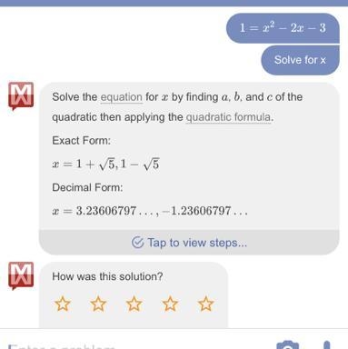 HELP! y=x^2-2x-3 find the values of x when y=1-example-1