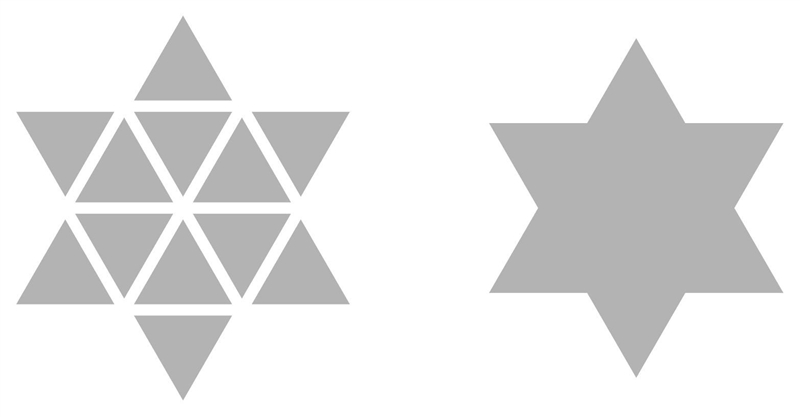 This figure shows how to create a six-pointed star from twelve equilateral triangle-example-1