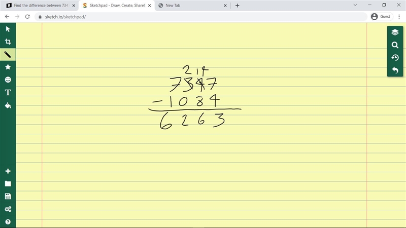 Find the difference between 7347 and 1084 I-example-1