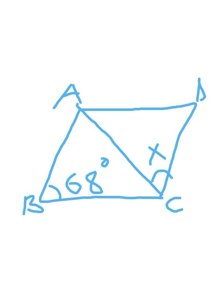 ABCD is a rhombus,if ,angle ABC =68°, determine angle ACD.-example-1