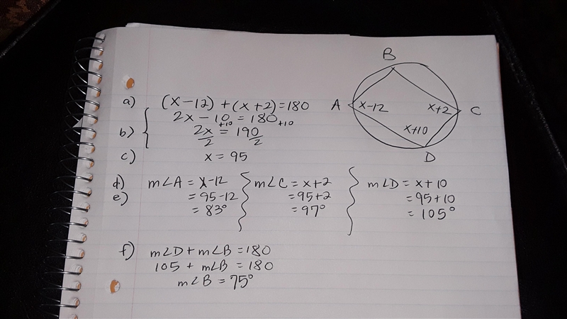 HELPPP!!! QUICK Quadrilateral ABCD is inscribed in a circle. Find the measure of each-example-1