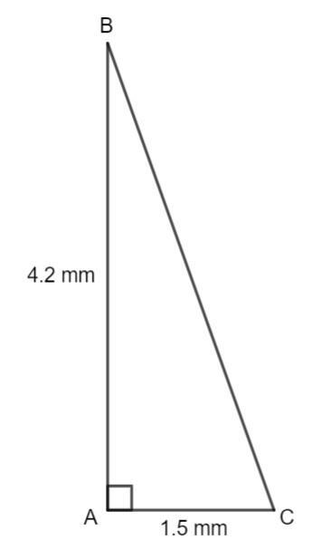 A, B & C form a triangle where Z BAC = 90°. AB = 4.2 mm and CA = 1.5 mm. Find-example-1