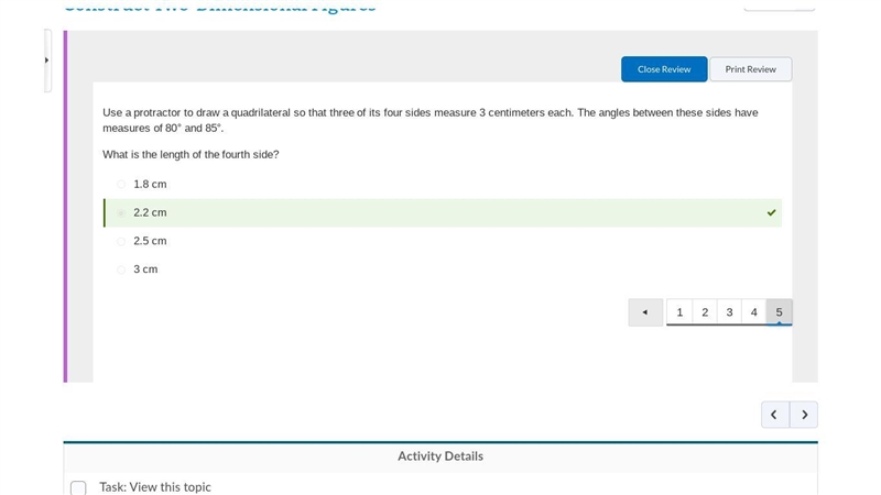 Use a protractor to draw a quadrilateral so that three of its four sides measure 3 centimeters-example-1