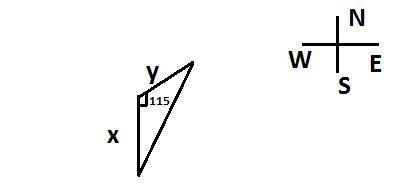 A ship heads due north for x miles, then turns 25° east of north and travels for another-example-1