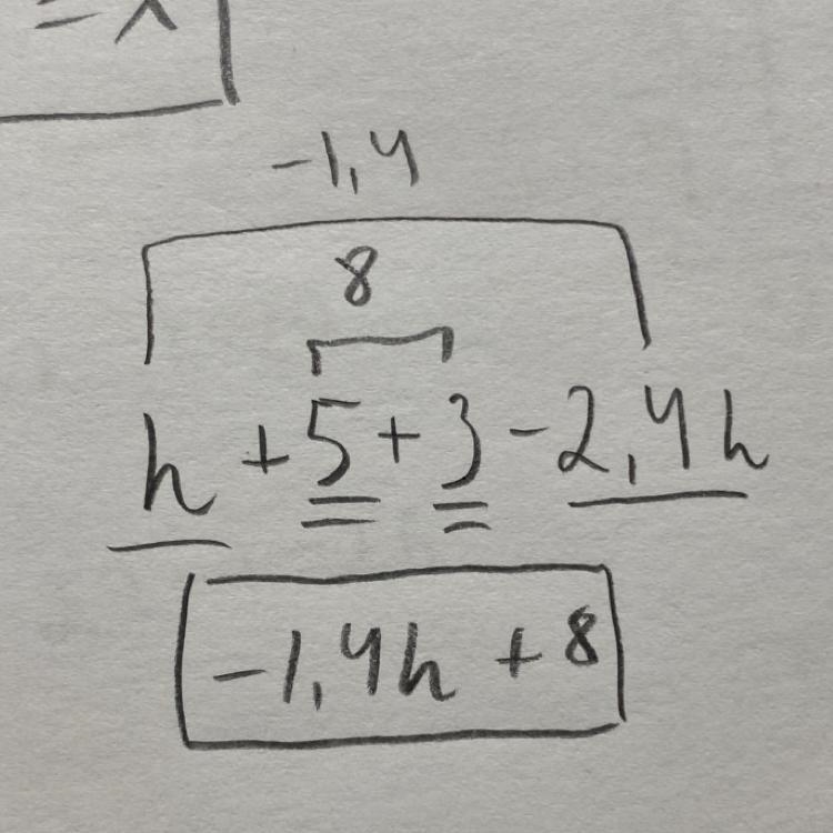 Write an equivalent expression for h+5+3-2.4h.-example-1