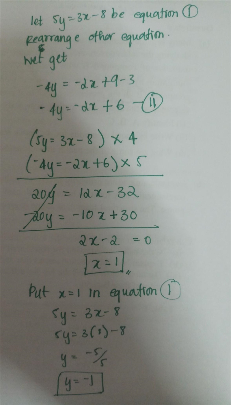 2x – 4y + 3 = 9 5y = 3x – 8-example-1