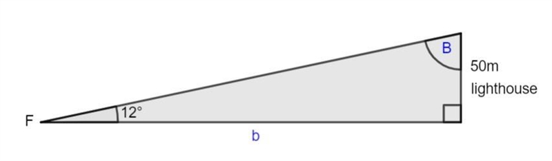 the angle lf elevation between fishing vessel and the top of a 50 meter tall light-example-1