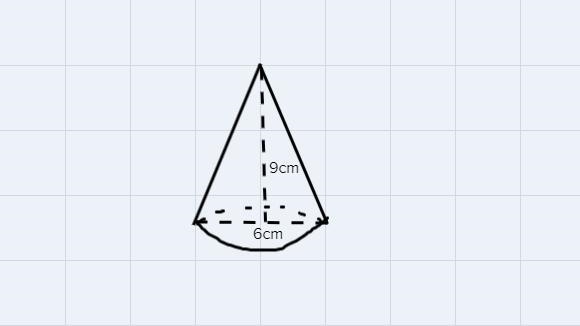 Find the volume of a cone with a height of 9 cm and a base diameter of 6 cm. Use the-example-1