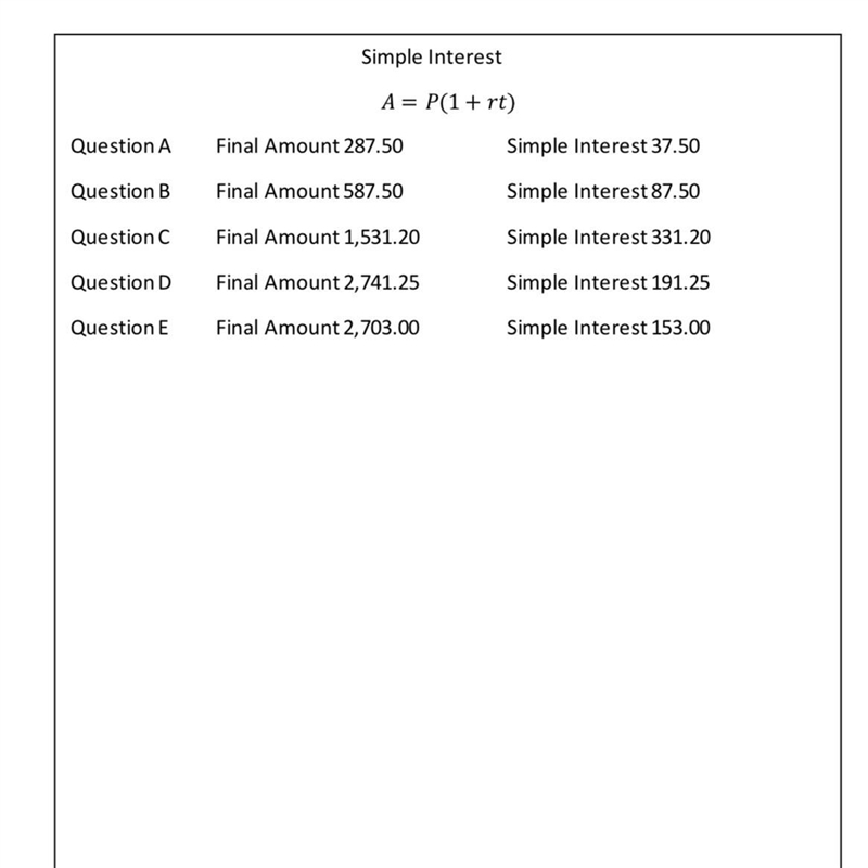 Calculate the simple interest on each amount and the total amount at the end. A. a-example-1