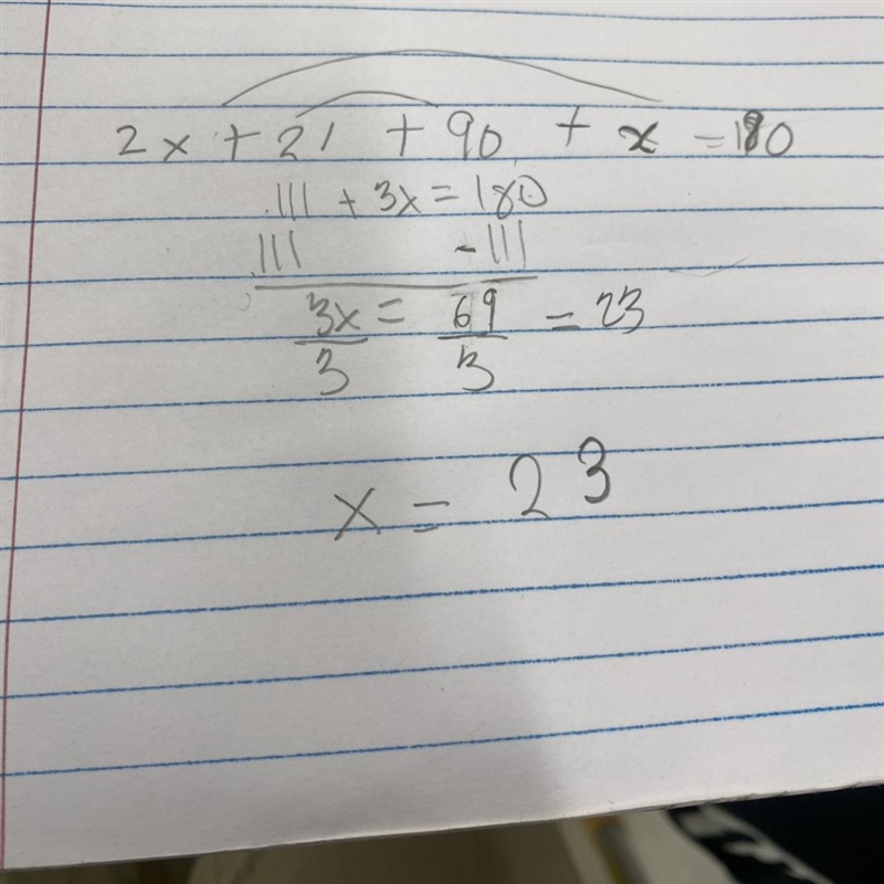 Determine the value of x: (2x +21)°-example-1