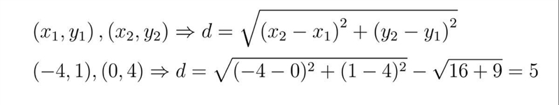 The distance between given points. (-4,1) and (0, 4)​-example-1