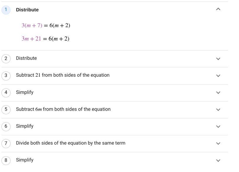 Help me asap!!! 3(m+7) = 6 (m+2)-example-1