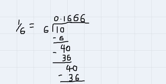 Use long division or a calculator to write 1/6 as a decimal. Then tell whether the-example-1