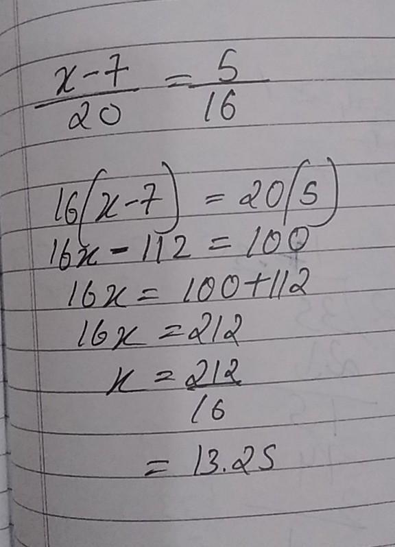 X-7/20=5/16 solve for x-example-1