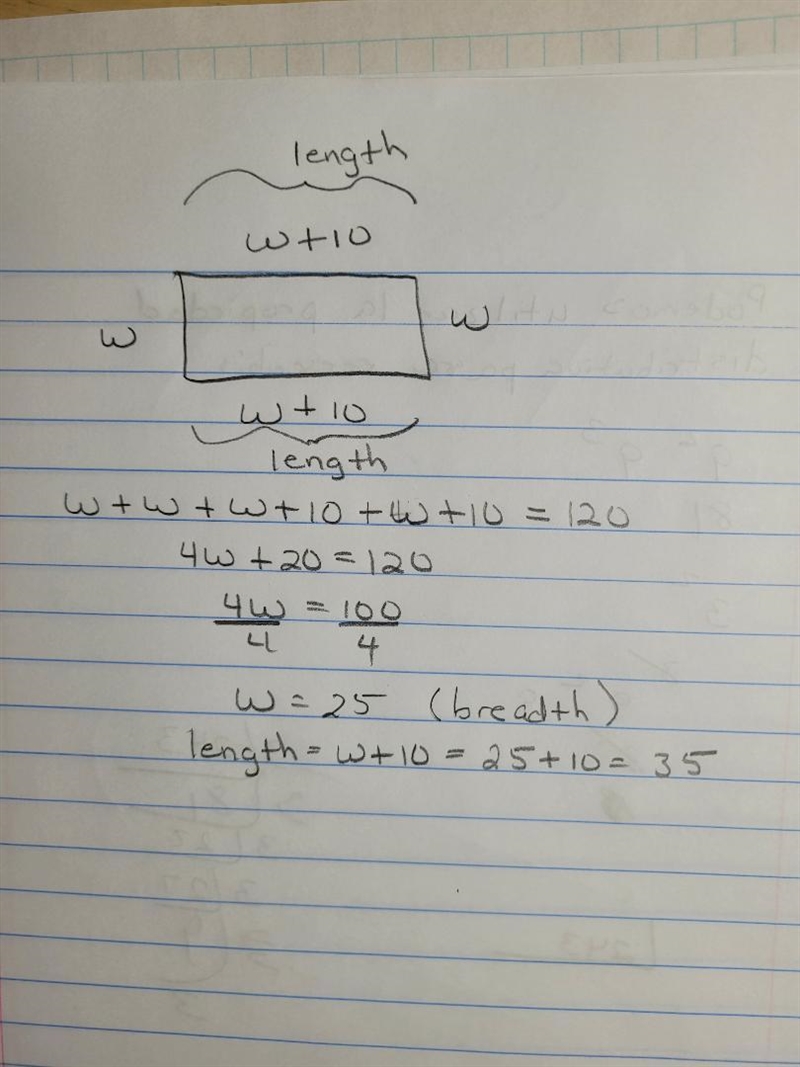 The perimeter of rectangular pond is 120 m and length is 10 m longer than its width-example-1