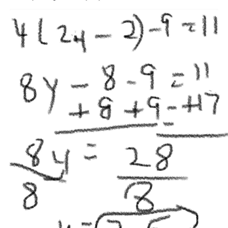 X = 2y-2 4x-9 = 11 Step by step please-example-1