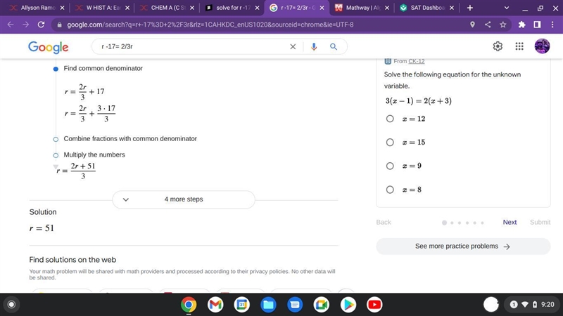 Solve for r -17= 2/3r-example-3