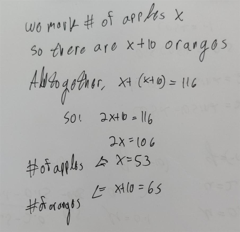 There are 116 pieces of fruit in the box. There are 10 less apples than oranges. Find-example-1