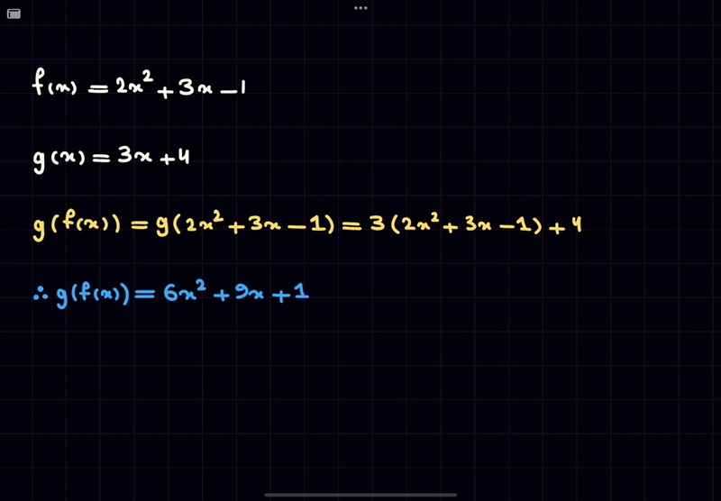 F(x)=2x2+3x−1 and g(x)=3x+4. Find g(f(x)).-example-1