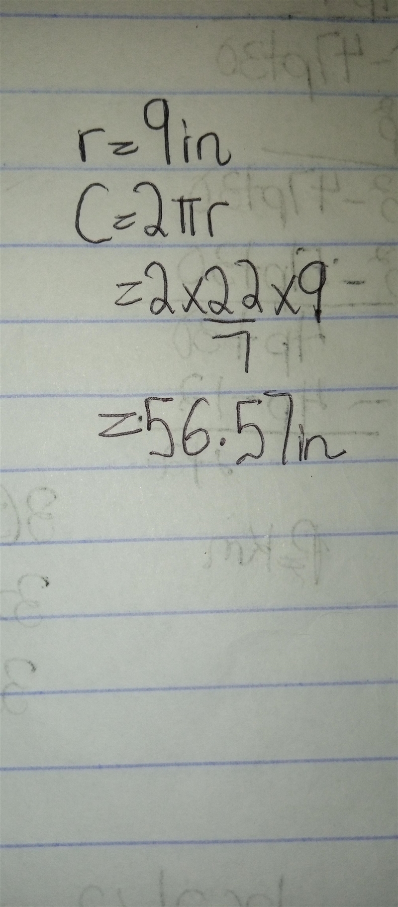 Find the circumference of the circle 56.52 inches, 64.59 inches, 254.34 inches, 28.26 inches-example-1