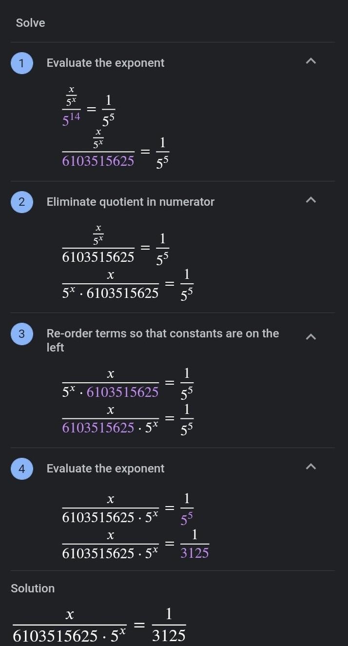 Solve for x: 5^x/5^14=1/5^5-example-1