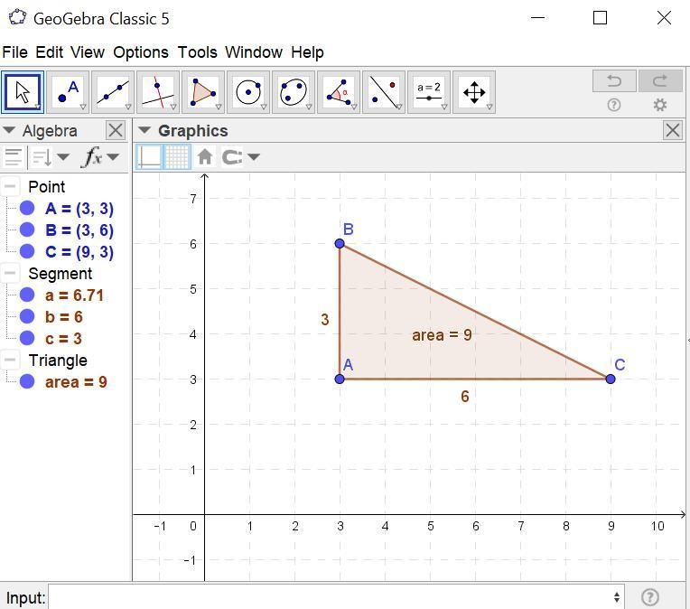 A polygon has vertices A(3, 3), B(3, 6), and C(9, 3). Find the area of the polygon-example-1