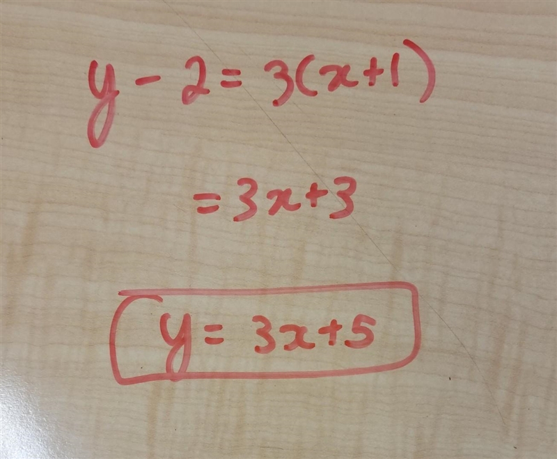 The equation y - 2 = 3(x + 1) is in point-slope form. Which is the slope-intercept-example-1