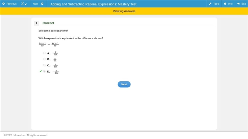 Which expression is equivalent to the difference shown? 5x+1/5x - 4x+1/4x-example-1