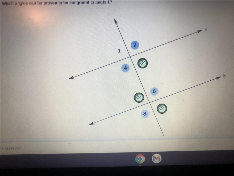 In the given figure, lines a and b are parallel. Which angles can be proven to be-example-1