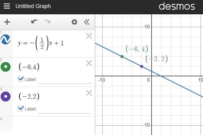 A line passes through the points (-6, 4) and (-2, 2). Which is the equation of the-example-1