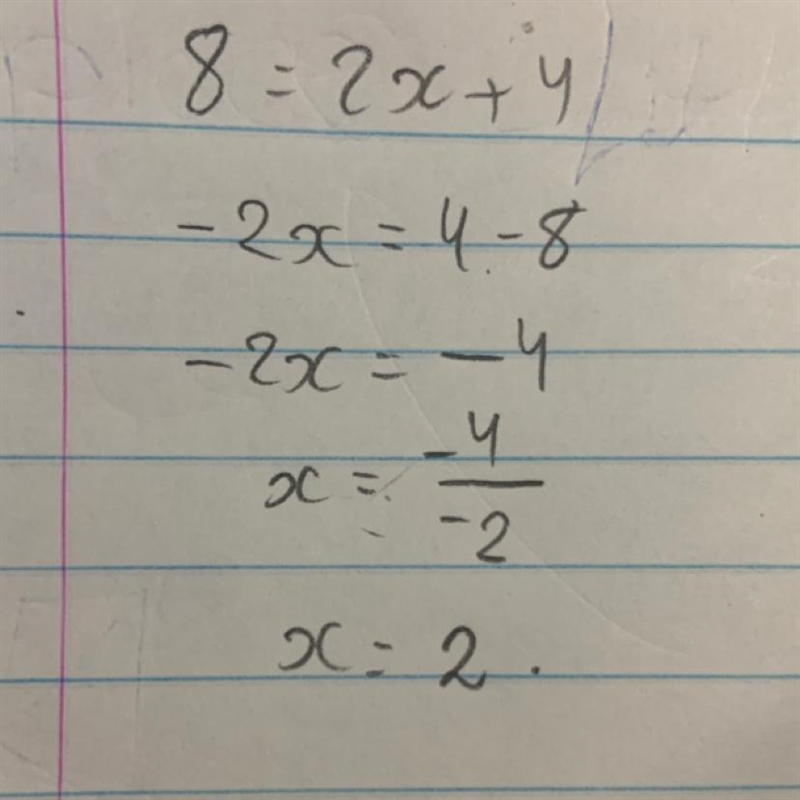 The equation of a liner function is y=2x+4, find x when y=8-example-1