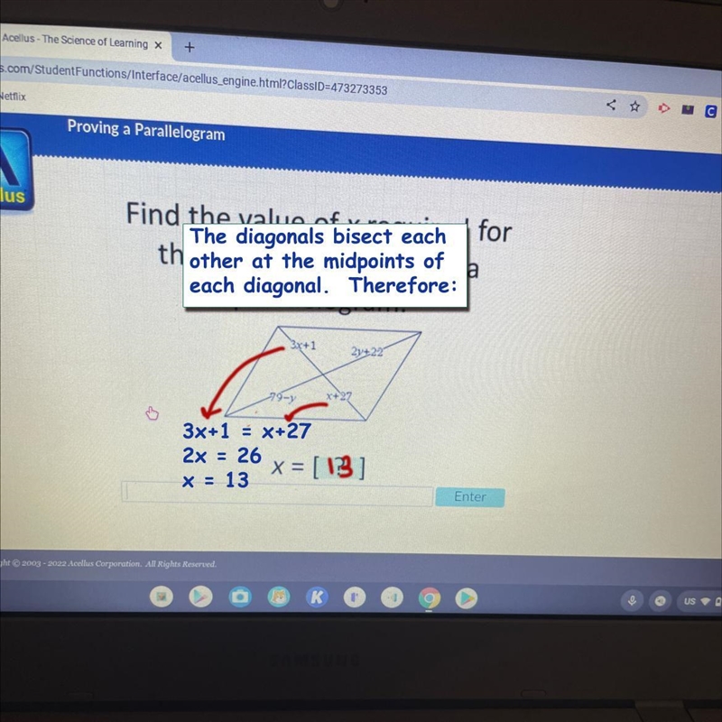 Find the value of x required for the polygon below to be a parallelogram. 3x+1 2y-example-1