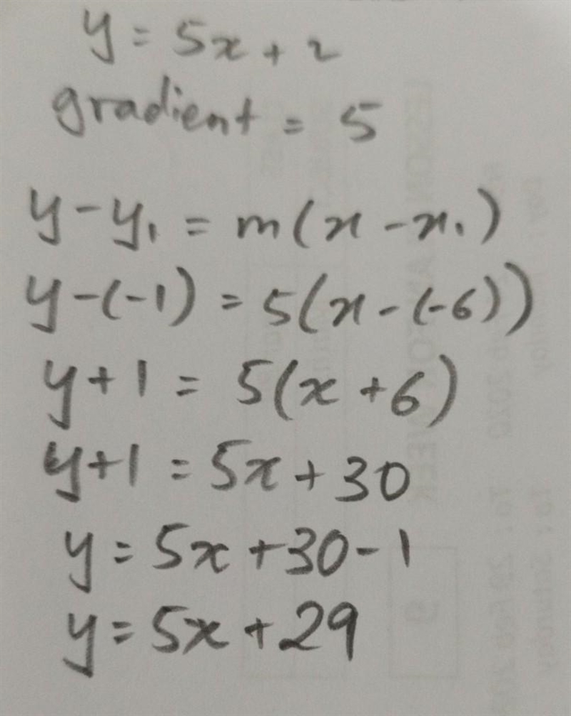 4.4.3 Identify an equation in slope-intercept form for the line parallel to y = 5x-example-1