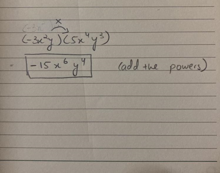 Simplify $(-3x^2 y)(5x^4 y^3).$-example-1