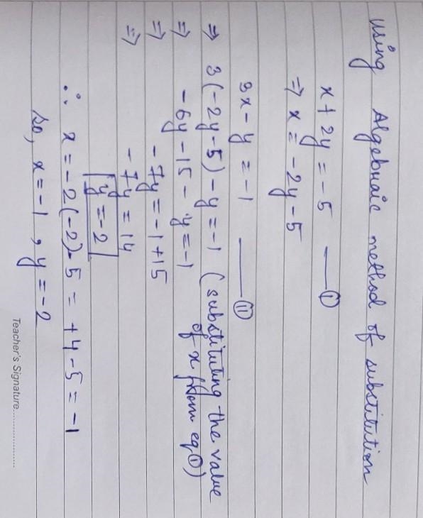 Solve the following system using the algebraic method of substitution. Verify your-example-1