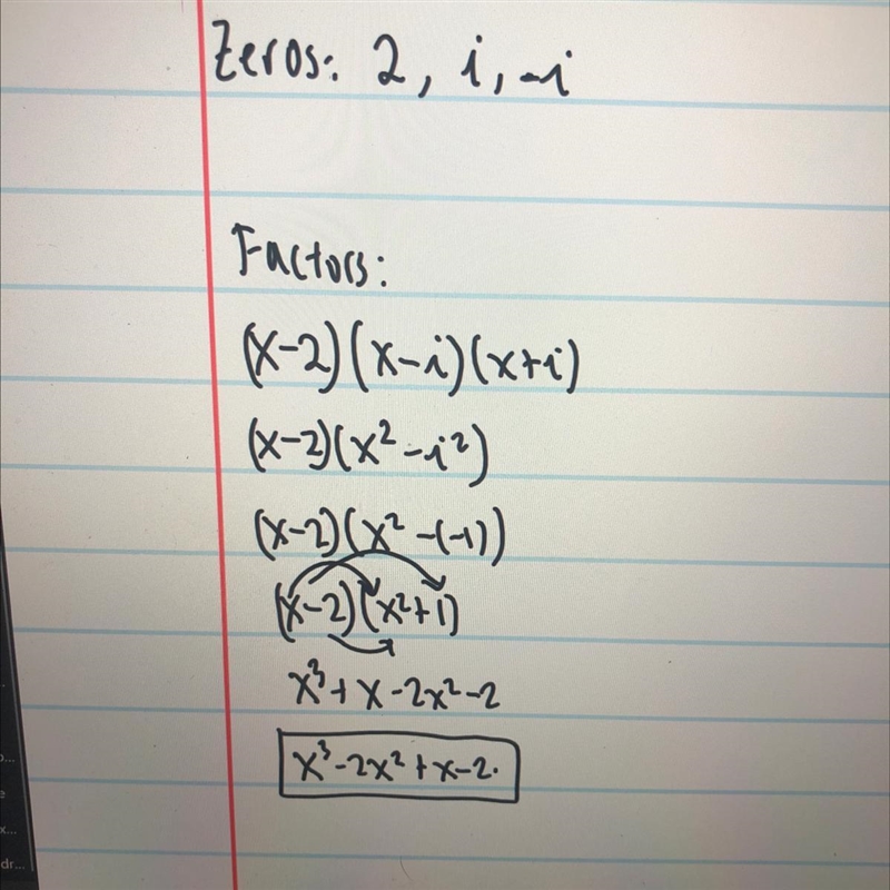 find a cubic polynomial in standard form with real coefficients with degree 3 whose-example-1