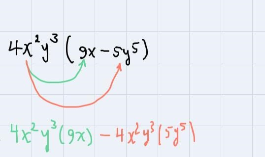 Multiply the polynomials 4x2y3(9x-5y5)-example-2