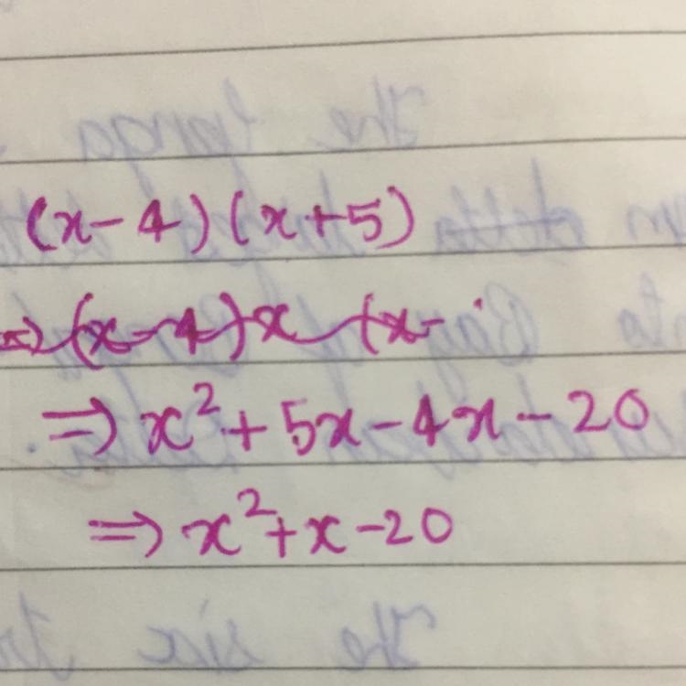 6. Multiply: (x – 4)(x + 5) (a) x2 + 5x - 20, (b) x2 - 4x - 20, (c) x2 - x - 20, (d-example-1