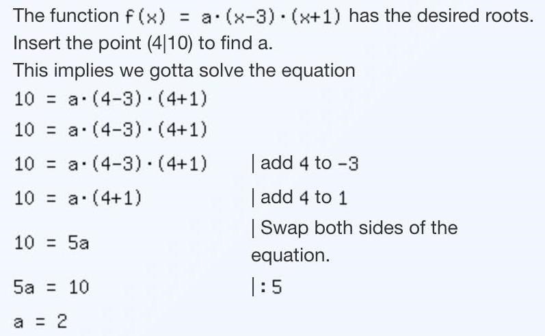 4. Write a quadratic function given the roots (3, 0) and (-1, 0) and the point (4, 10).-example-2