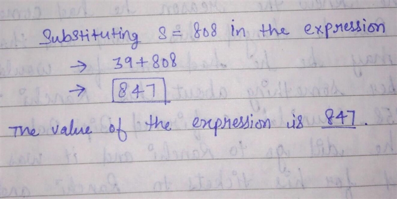 39 + s for s=808 [what is the value of the expression?]. ​-example-1