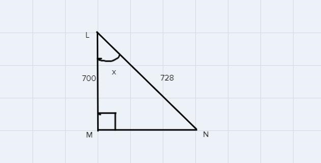 Right triangle LMN has hypotenuse LN. LN= 728 & LM=700. What is the approximate-example-1