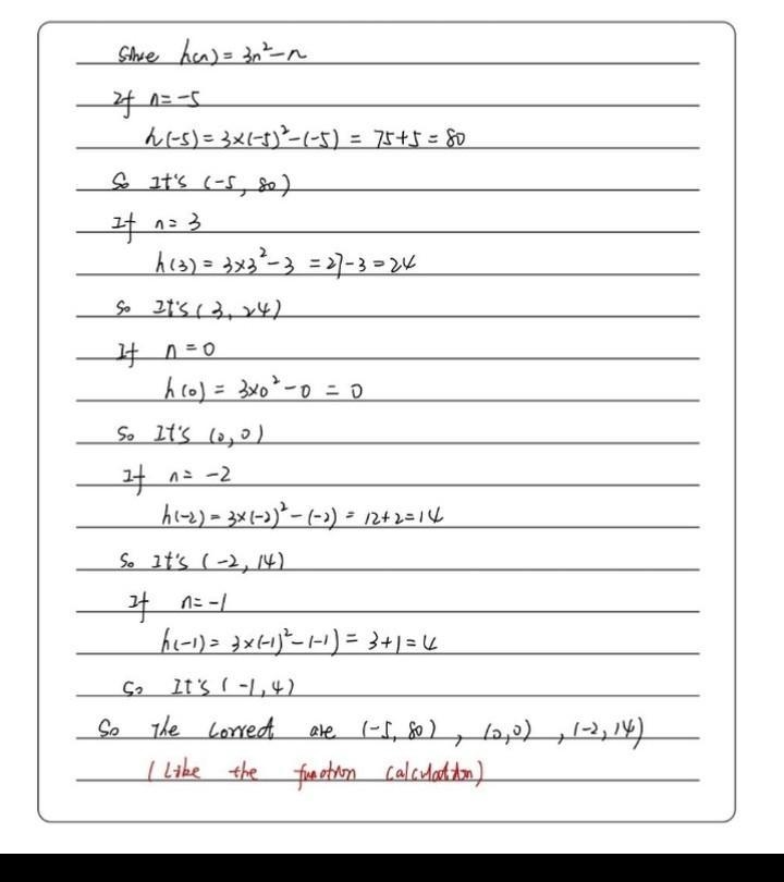 Select each ordered pair that is a member of the function h(n)=3n^2-n​-example-1