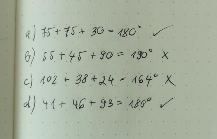 3) Which of the following sets of angle measures could form a triangle? Explain your-example-1