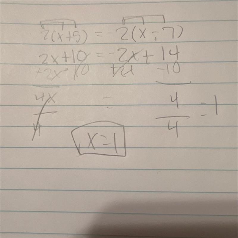 2(x+5)= -2(x-7) what is x-example-1