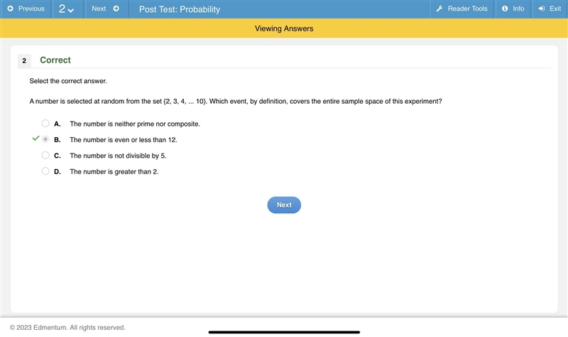 Select the correct answer. a number is selected at random from the set {2, 3, 4, ... 10}. which-example-1