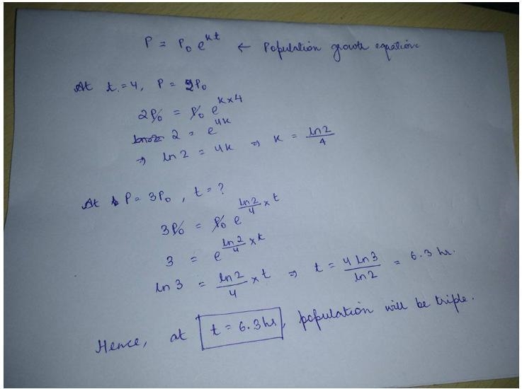 a population grows exponentially, doubling in 4 hours. how long, to the nearest tenth-example-1