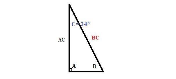 In right triangle ABC, if angle A is 90 degrees, angle C is 34 degrees, and AC is-example-1