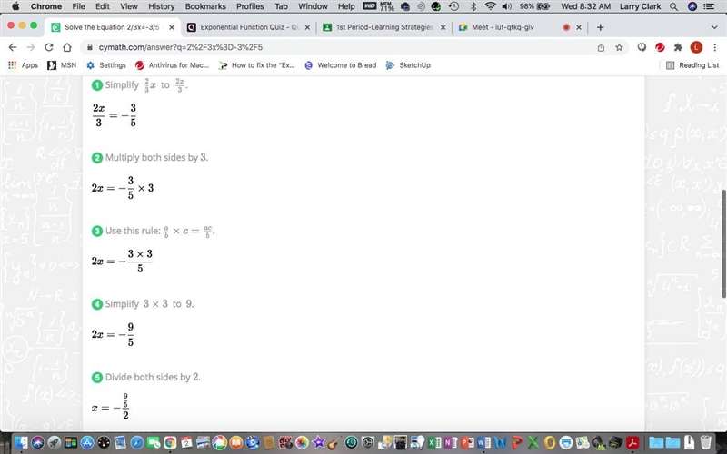 Solve for x. 2/3x=−3/5 x=−9/10 x=−3/5 x=−2/5 x=1 1/5-example-1