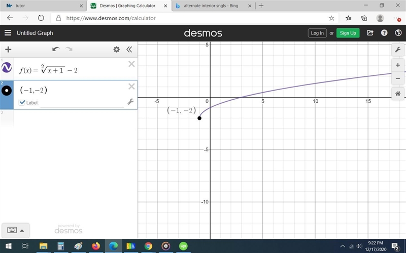 Graph the function f(x) = √(x + 1 - 2)Place cursor on the moveable point to adjust-example-1