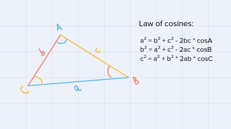 Use the Law of Cosines to solve each triangle with the given measures. Round answers-example-1